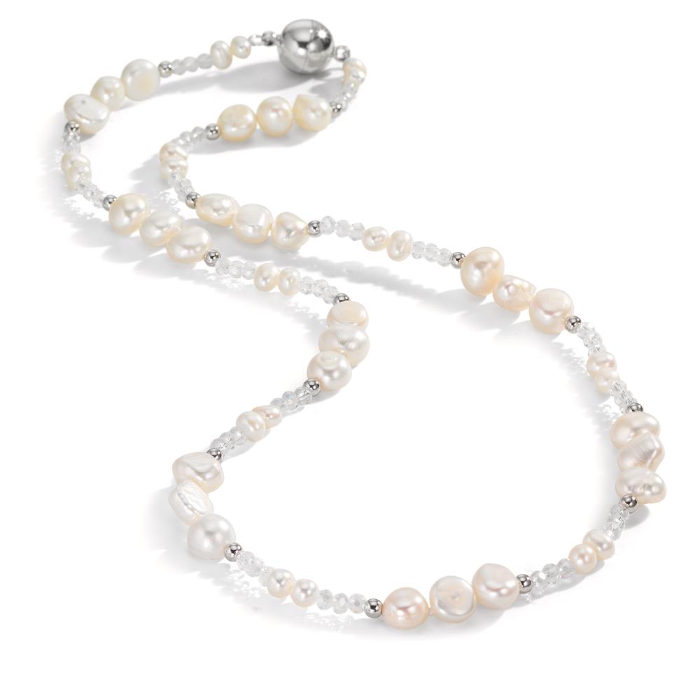 Necklace Stainless steel Crystal White Freshwater pearl 45 cm