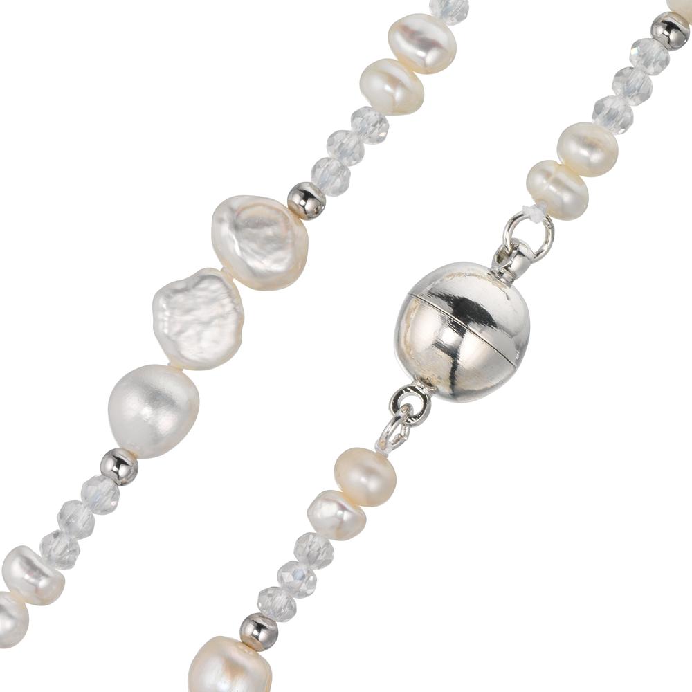 Necklace Stainless steel Crystal White Freshwater pearl 45 cm