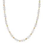 Necklace Stainless steel Crystal White Yellow IP coated Freshwater pearl 43.5 cm