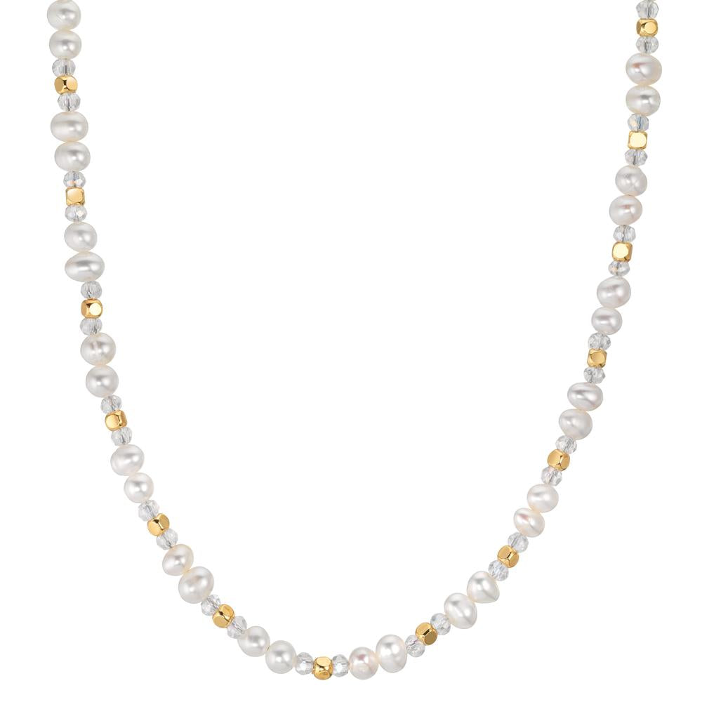 Necklace Stainless steel Crystal White Yellow IP coated Freshwater pearl 43.5 cm