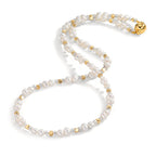 Necklace Stainless steel Crystal White Yellow IP coated Freshwater pearl 43.5 cm