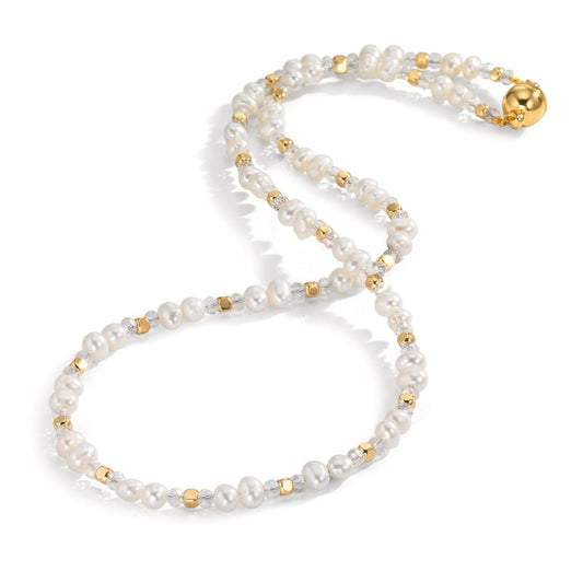 Necklace Stainless steel Crystal White Yellow IP coated Freshwater pearl 44 cm