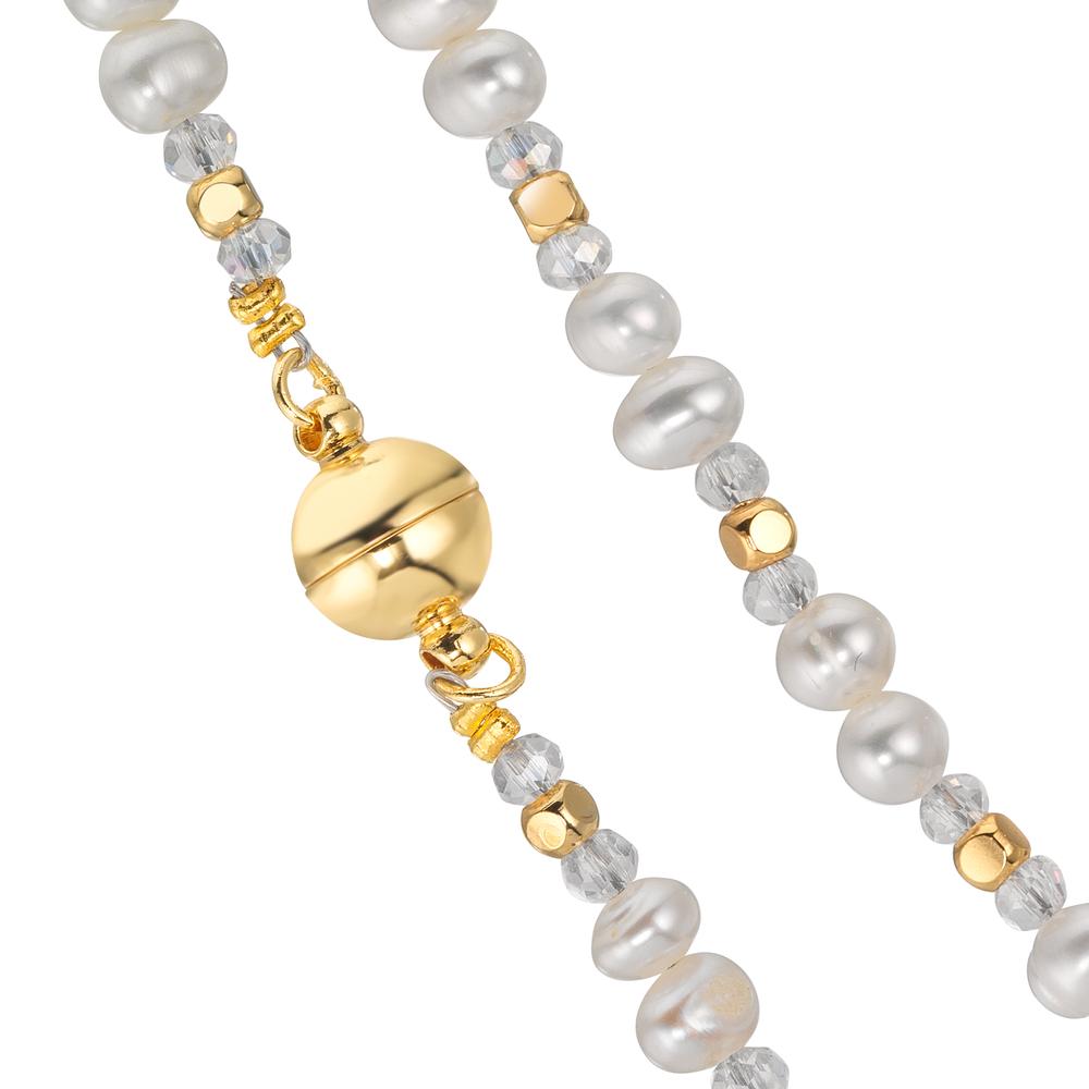 Necklace Stainless steel Crystal White Yellow IP coated Freshwater pearl 43.5 cm