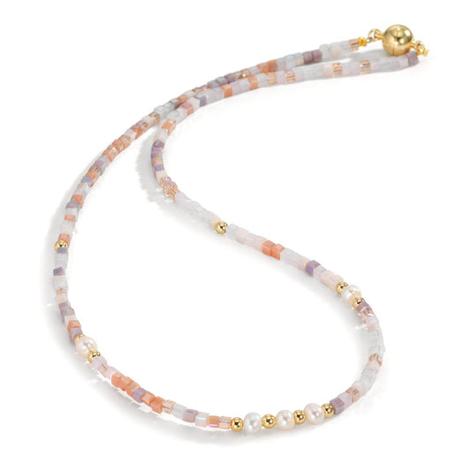 Necklace Stainless steel Crystal Rose Yellow IP coated Freshwater pearl, 5 Pearls 4-4.5 mm 43 cm