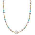 Necklace Stainless steel Crystal Multicolored Yellow IP coated Freshwater pearl, 8 mm 42 cm