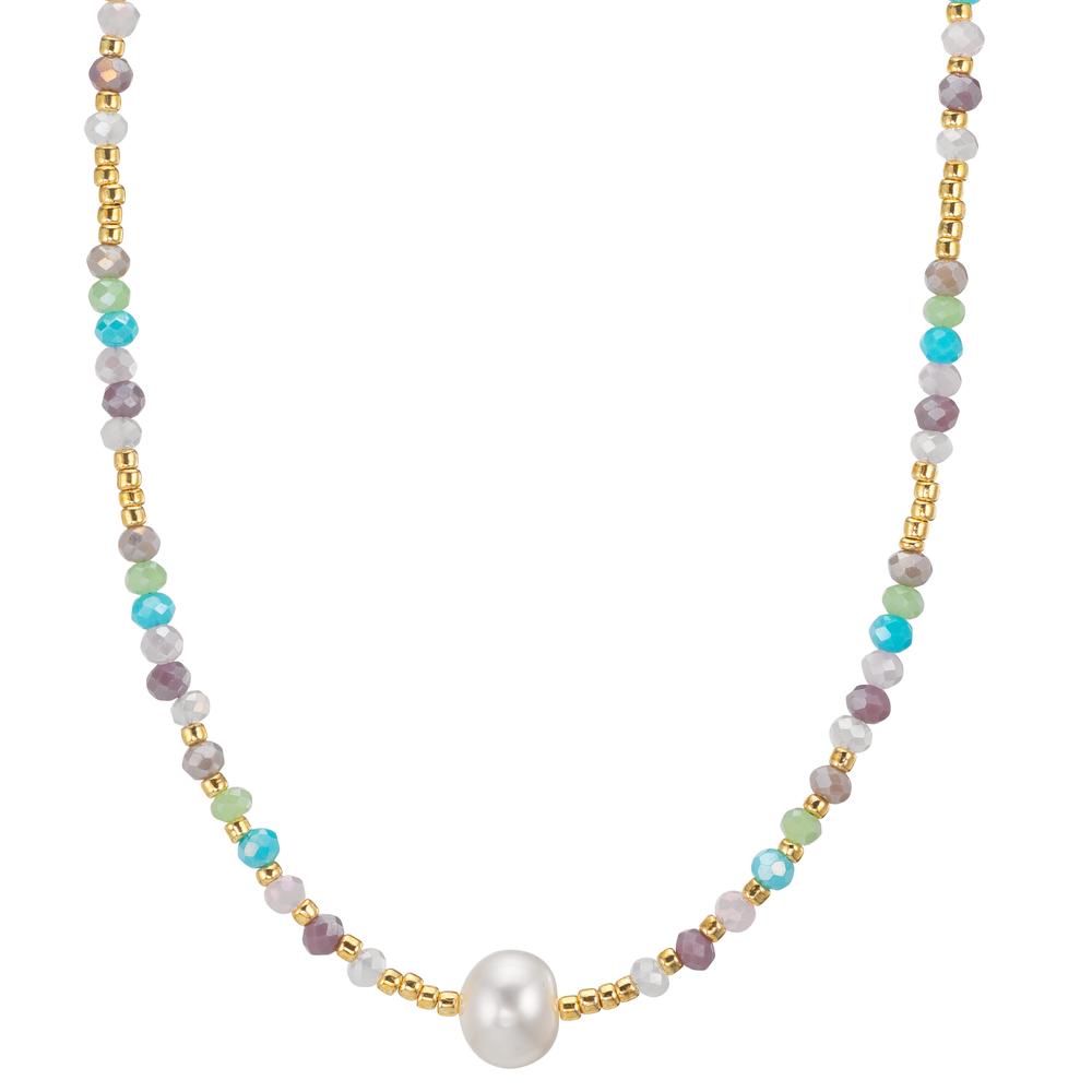 Necklace Stainless steel Crystal Multicolored Yellow IP coated Freshwater pearl, 8 mm 42 cm