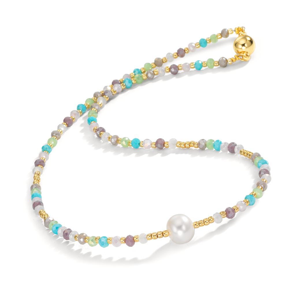 Necklace Stainless steel Crystal Multicolored Yellow IP coated Freshwater pearl, 8 mm 42 cm