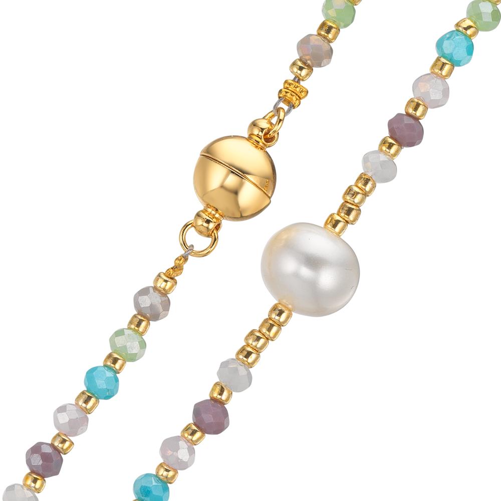 Necklace Stainless steel Crystal Multicolored Yellow IP coated Freshwater pearl, 8 mm 42 cm