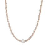Necklace Stainless steel Crystal Champagne Freshwater pearl 6.5-7 mm 43 cm