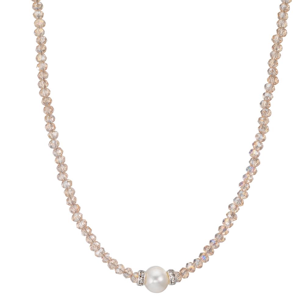 Necklace Stainless steel Crystal Champagne Freshwater pearl 6.5-7 mm 43 cm