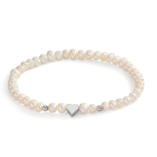 Bracelet Stainless steel Freshwater pearl 5-5.5 mm Heart 17.5 cm