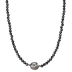 Necklace Stainless steel Spinel Black, 3 mm Tahitian pearl, 9.5 mm 43-47 cm