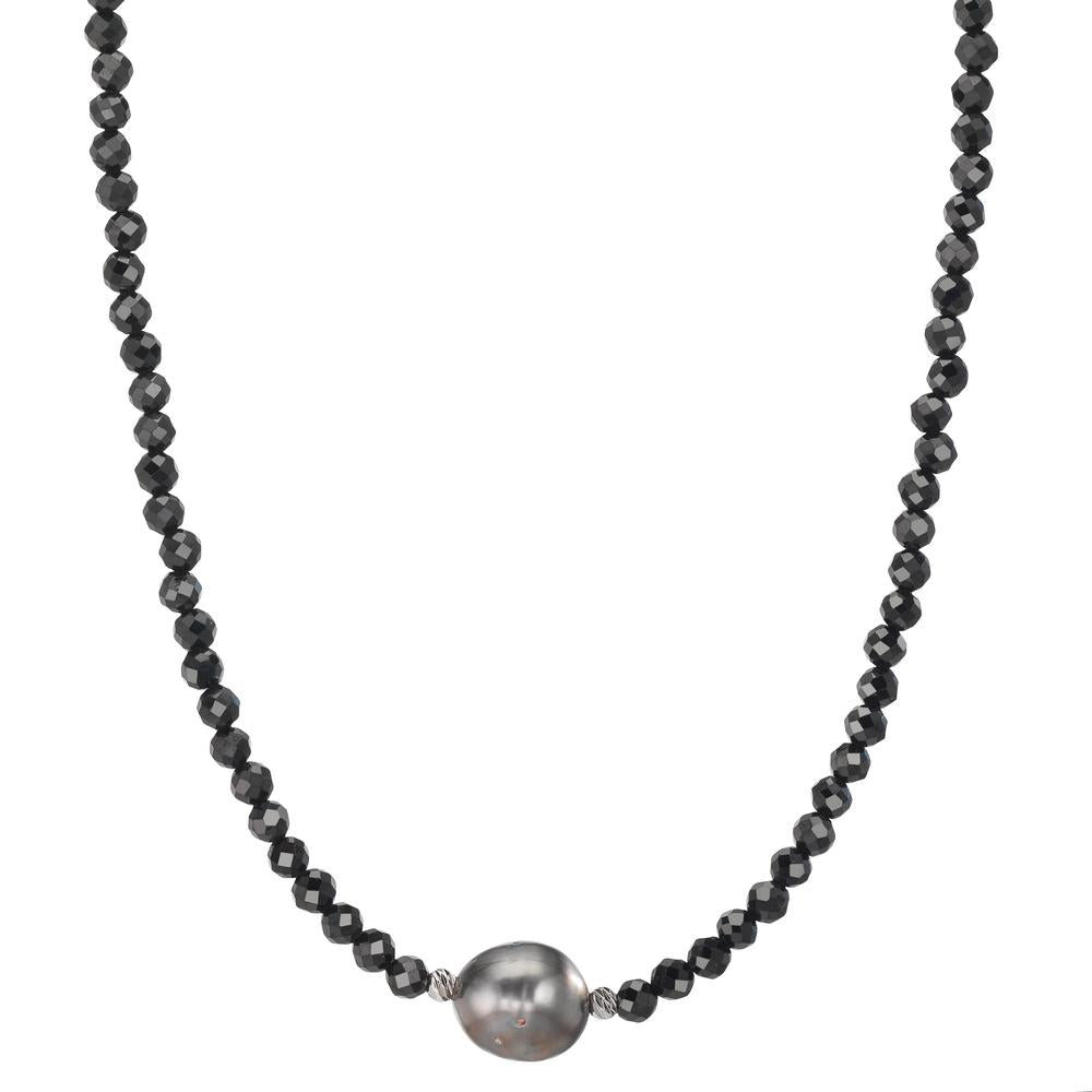 Necklace Stainless steel Spinel Black, 3 mm Tahitian pearl, 9.5 mm 43-47 cm