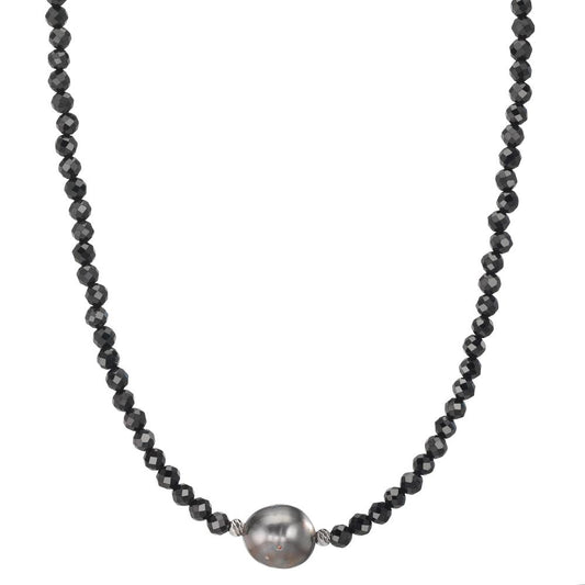 Necklace Stainless steel Spinel Black, 3 mm Tahitian pearl, 9.5 mm 43-47 cm