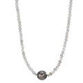 Necklace Stainless steel Labradorite Gray, 3 mm Tahitian pearl, 9.5 mm 43-47 cm