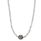 Necklace Stainless steel Labradorite Gray, 3 mm Tahitian pearl, 9.5 mm 43-47 cm