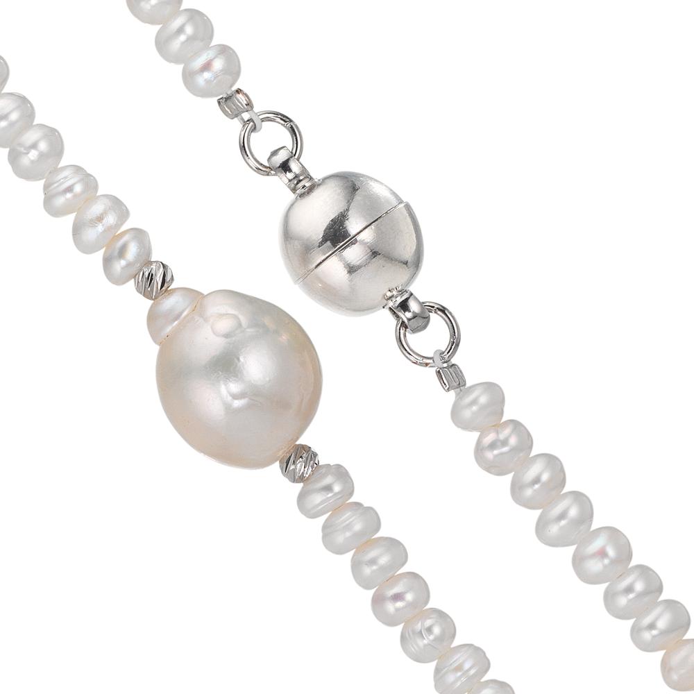 Necklace Stainless steel Freshwater pearl, 4 mm 43 cm