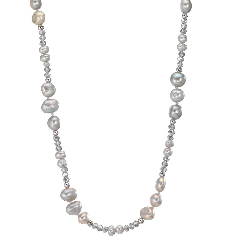 Necklace Stainless steel Crystal Gray Freshwater pearl Gray 90 cm