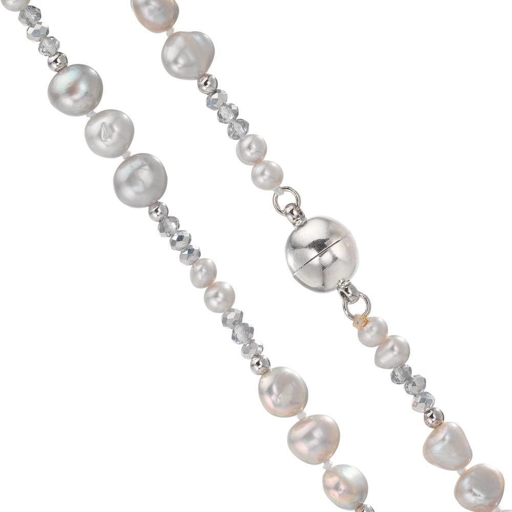 Necklace Stainless steel Crystal Gray Freshwater pearl Gray 90 cm