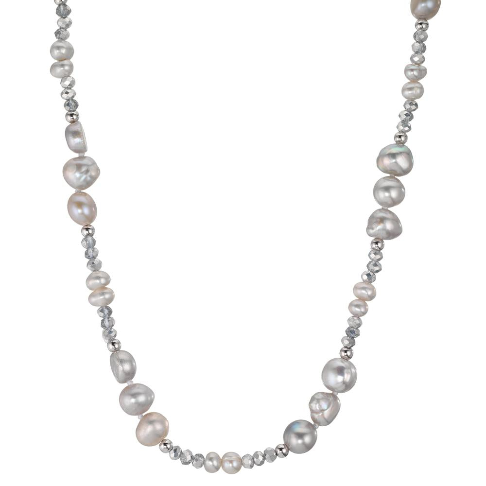 Necklace Stainless steel Crystal Silver Freshwater pearl Silver 46 cm
