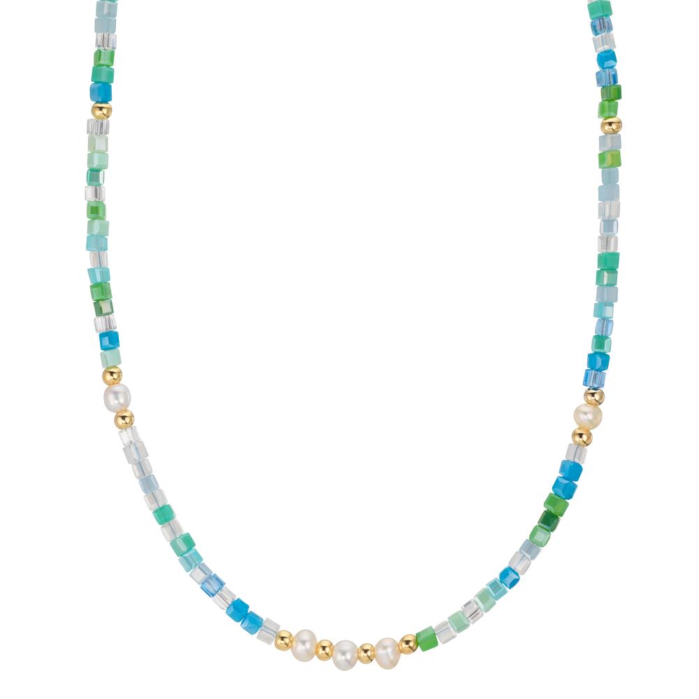 Necklace Stainless steel Crystal Yellow IP coated Freshwater pearl, 5 Pearls, 4.5 mm 43 cm