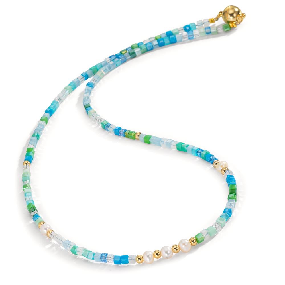 Necklace Stainless steel Crystal Yellow IP coated Freshwater pearl, 5 Pearls, 4.5 mm 43 cm