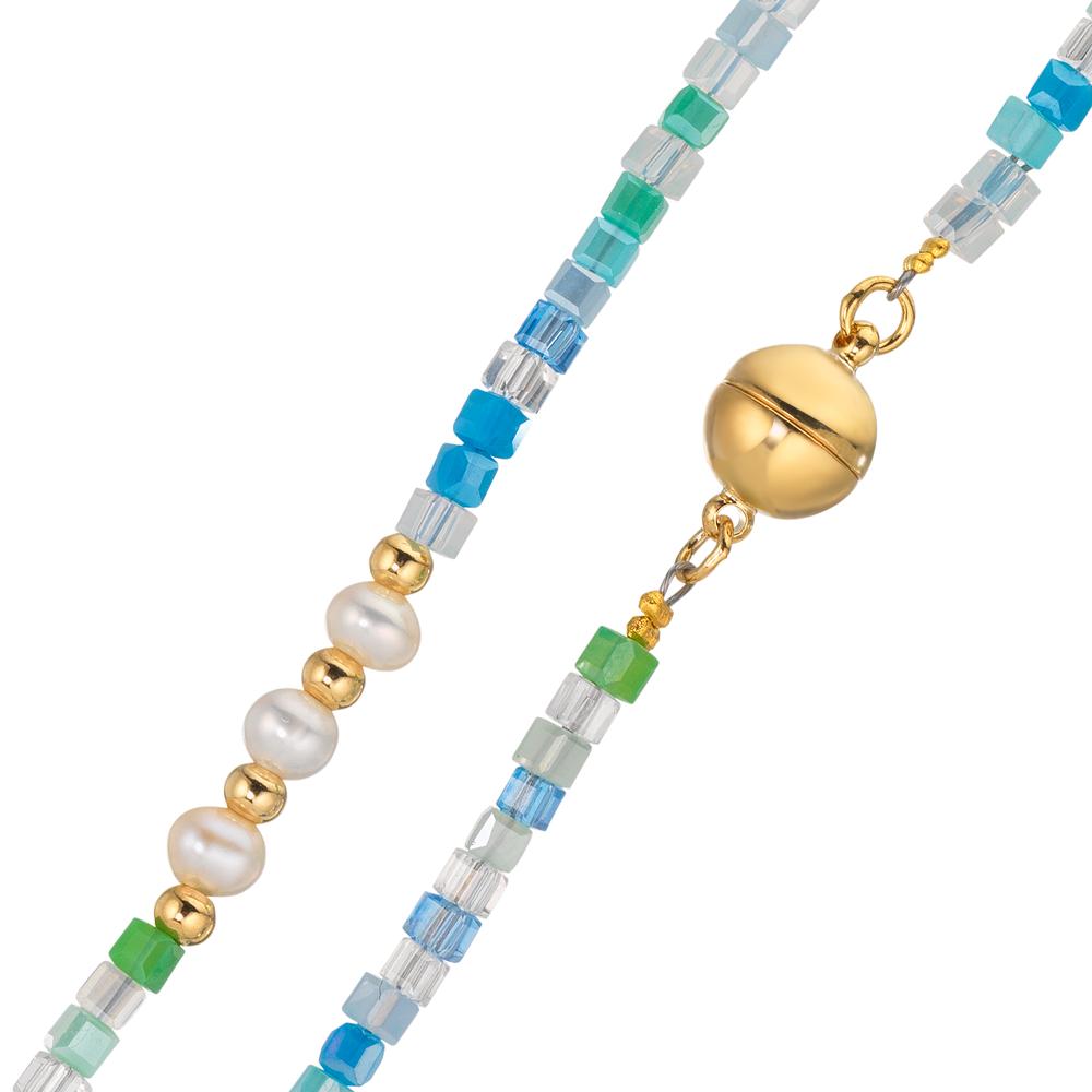 Necklace Stainless steel Crystal Yellow IP coated Freshwater pearl, 5 Pearls, 4.5 mm 43 cm