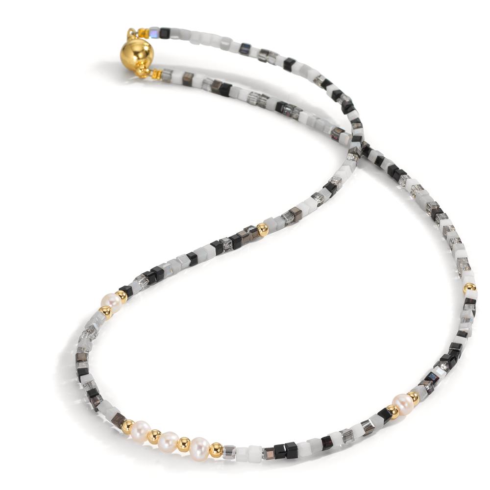 Necklace Stainless steel Crystal Yellow IP coated Freshwater pearl, 5 Pearls, 4.5 mm 43 cm