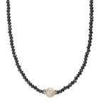 Necklace Stainless steel Crystal Black Freshwater pearl 6.5-7 mm 43 cm
