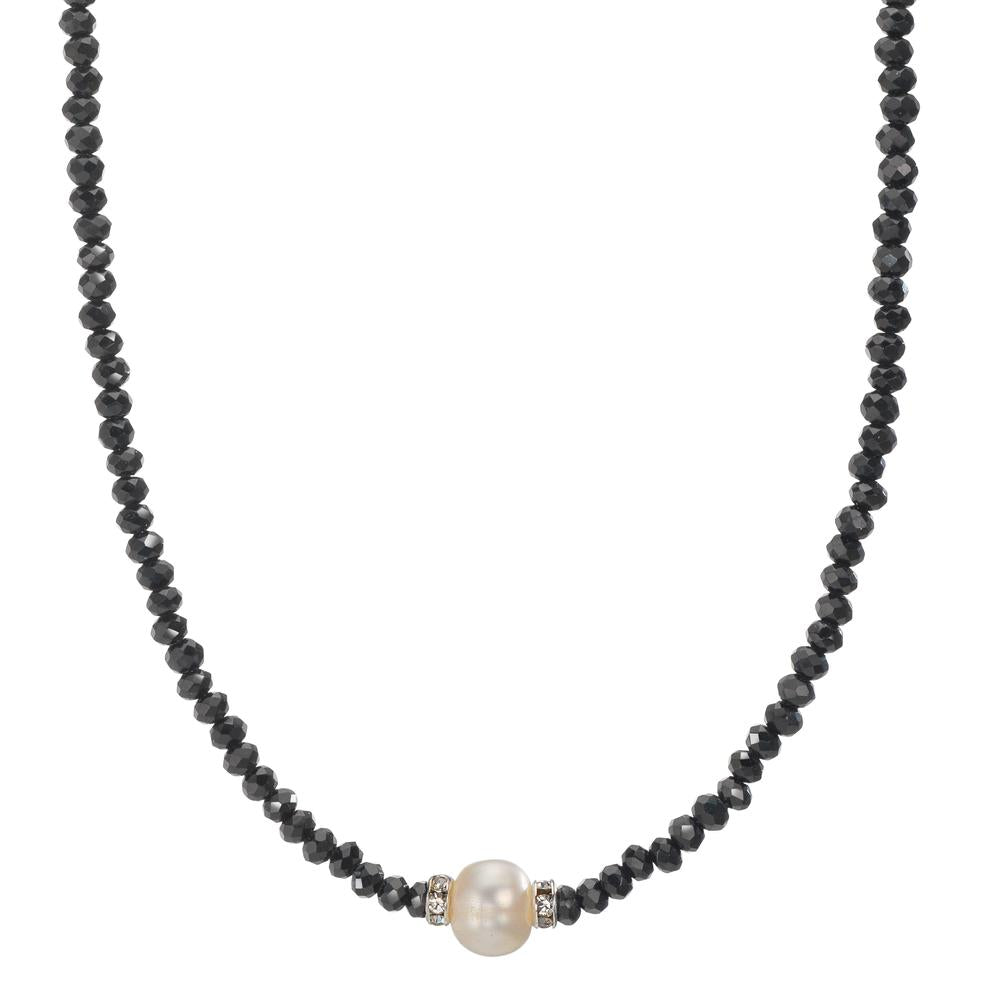 Necklace Stainless steel Crystal Black Freshwater pearl 6.5-7 mm 43 cm