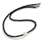 Necklace Stainless steel Crystal Black Freshwater pearl 6.5-7 mm 43 cm