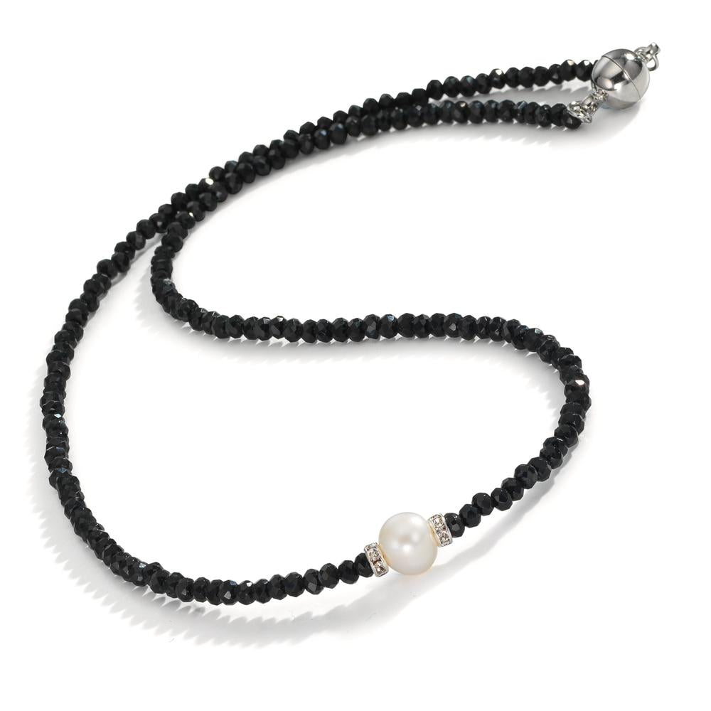 Necklace Stainless steel Crystal Black Freshwater pearl 6.5-7 mm 43 cm