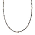 Necklace Stainless steel Crystal Gray Freshwater pearl 6.5-7 mm 43 cm