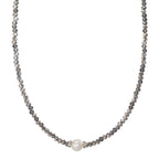 Necklace Stainless steel Crystal Gray Freshwater pearl 6.5-7 mm 43 cm