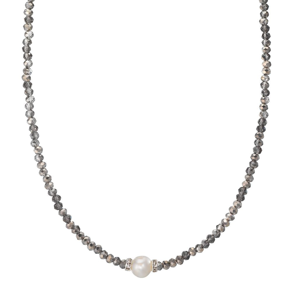 Necklace Stainless steel Crystal Gray Freshwater pearl 6.5-7 mm 43 cm