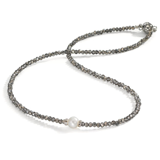 Necklace Stainless steel Crystal Gray Freshwater pearl 6.5-7 mm 43 cm