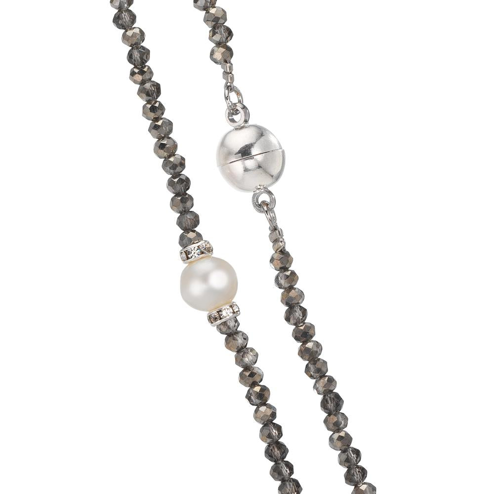 Necklace Stainless steel Crystal Gray Freshwater pearl 6.5-7 mm 43 cm