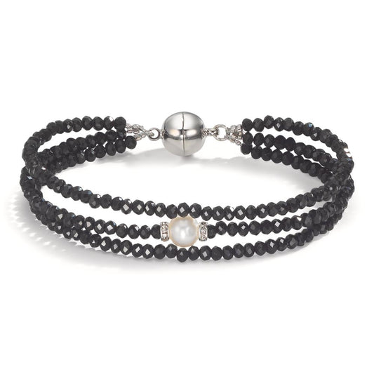 Bracelet Stainless steel Crystal Black Freshwater pearl 7-7.5 mm 19 cm