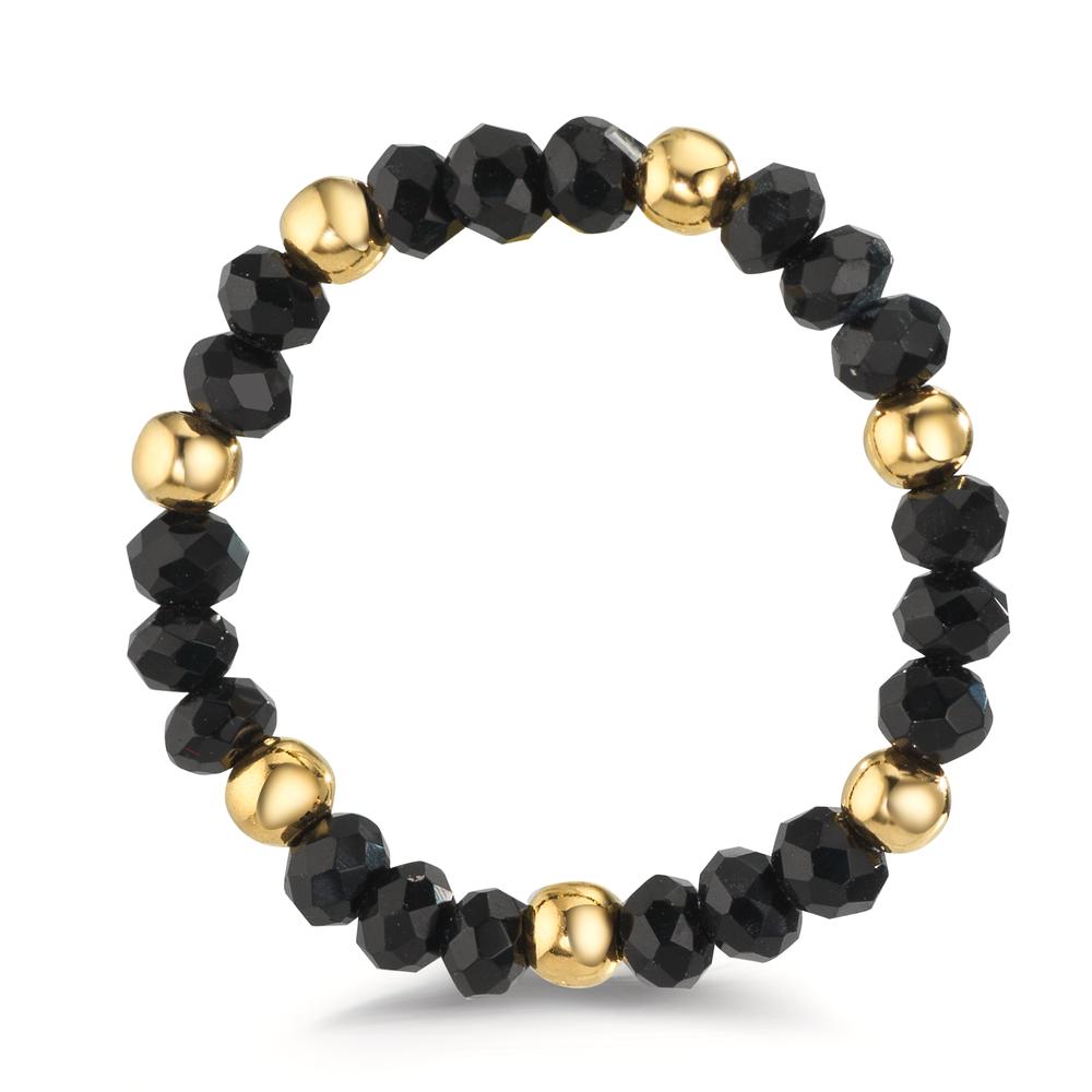 Ring Stainless steel Crystal Black, 3 mm Yellow IP coated