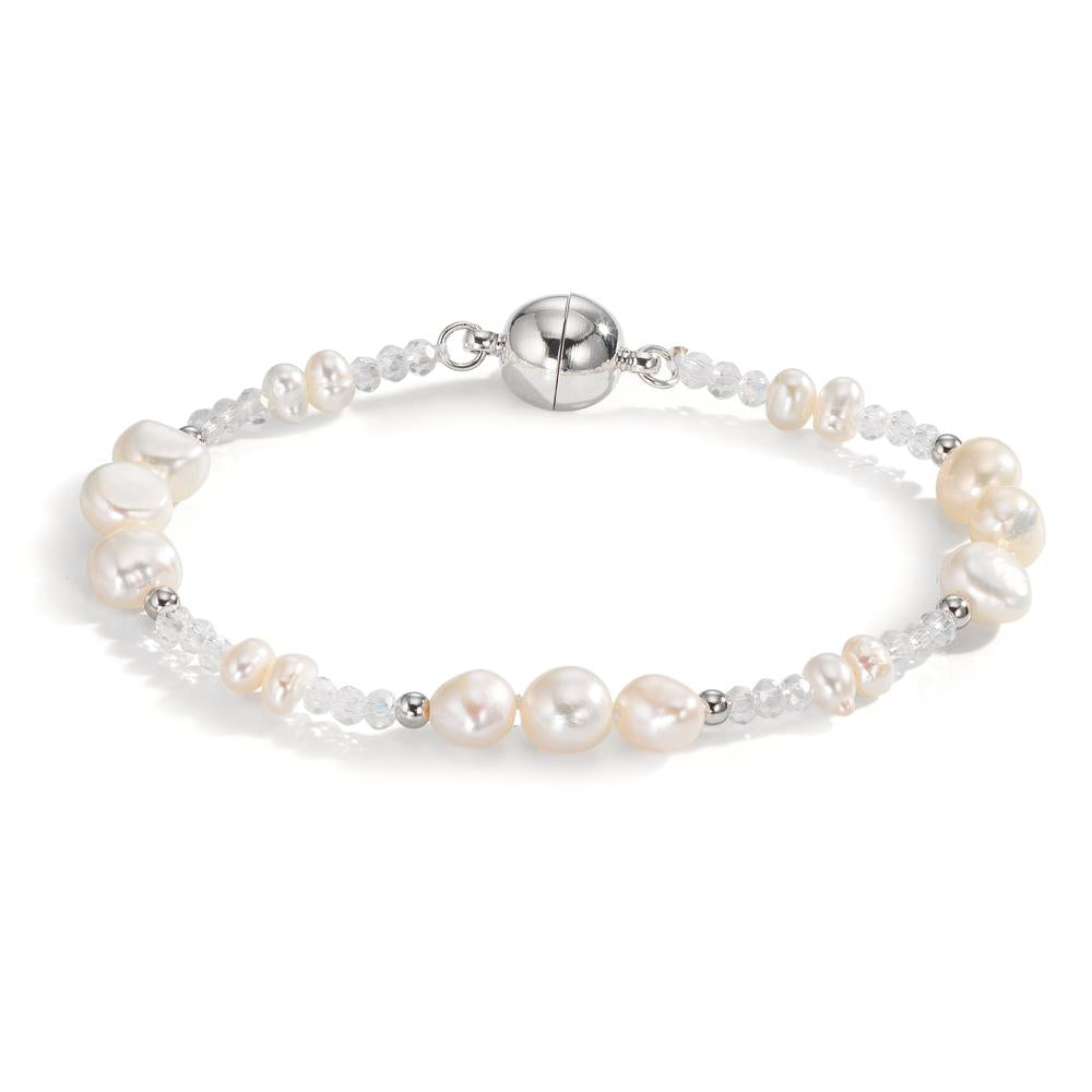 Bracelet Stainless steel Crystal White Freshwater pearl White 18.5 cm