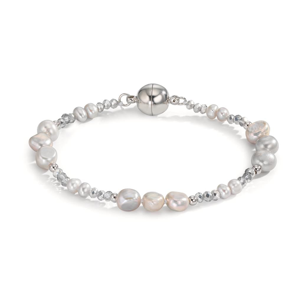 Bracelet Stainless steel Crystal Gray Freshwater pearl Gray