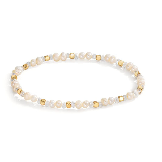 Bracelet Stainless steel Crystal White Yellow IP coated Freshwater pearl 16 cm