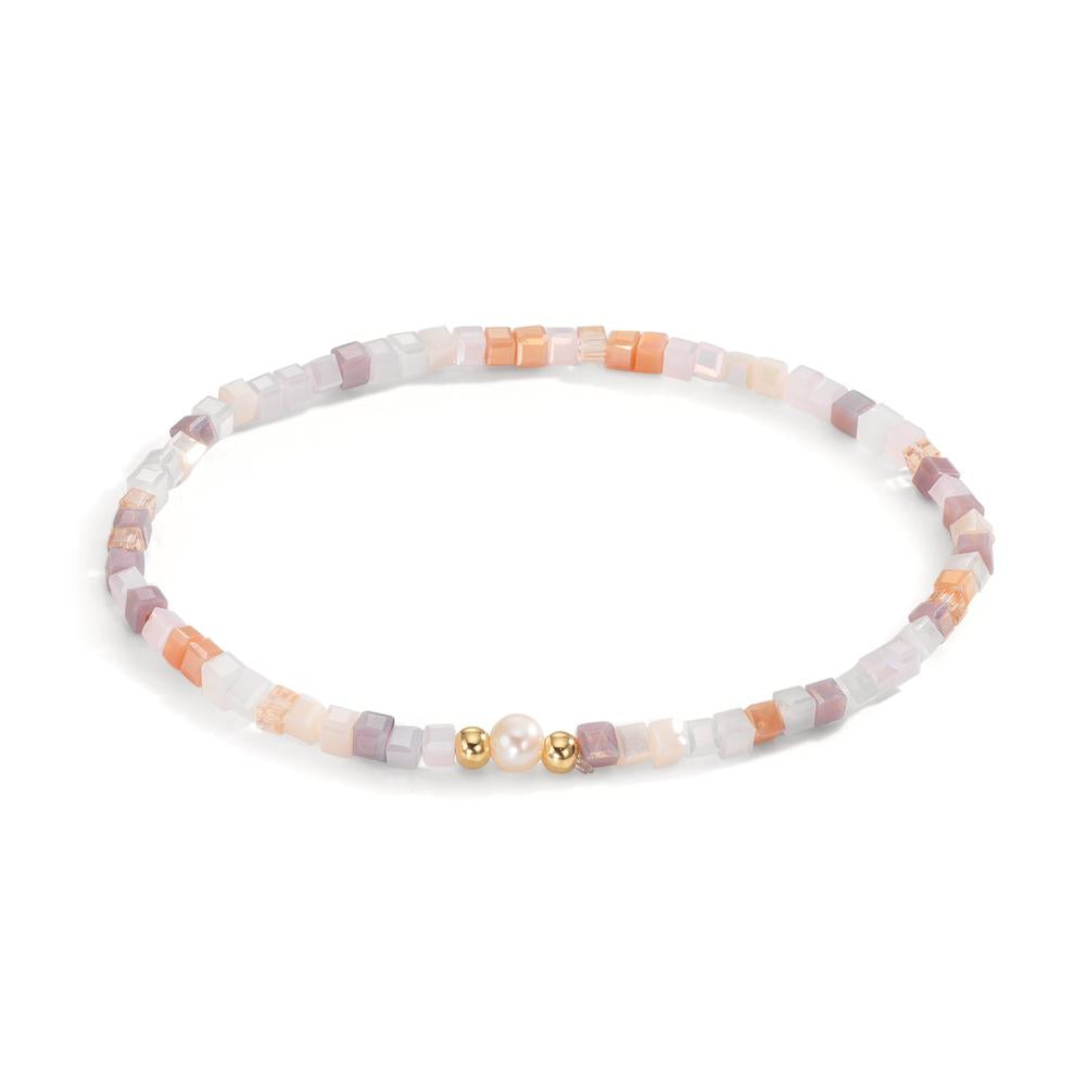 Bracelet Stainless steel Crystal Rose Yellow IP coated Freshwater pearl 4-4.5 mm 17 cm