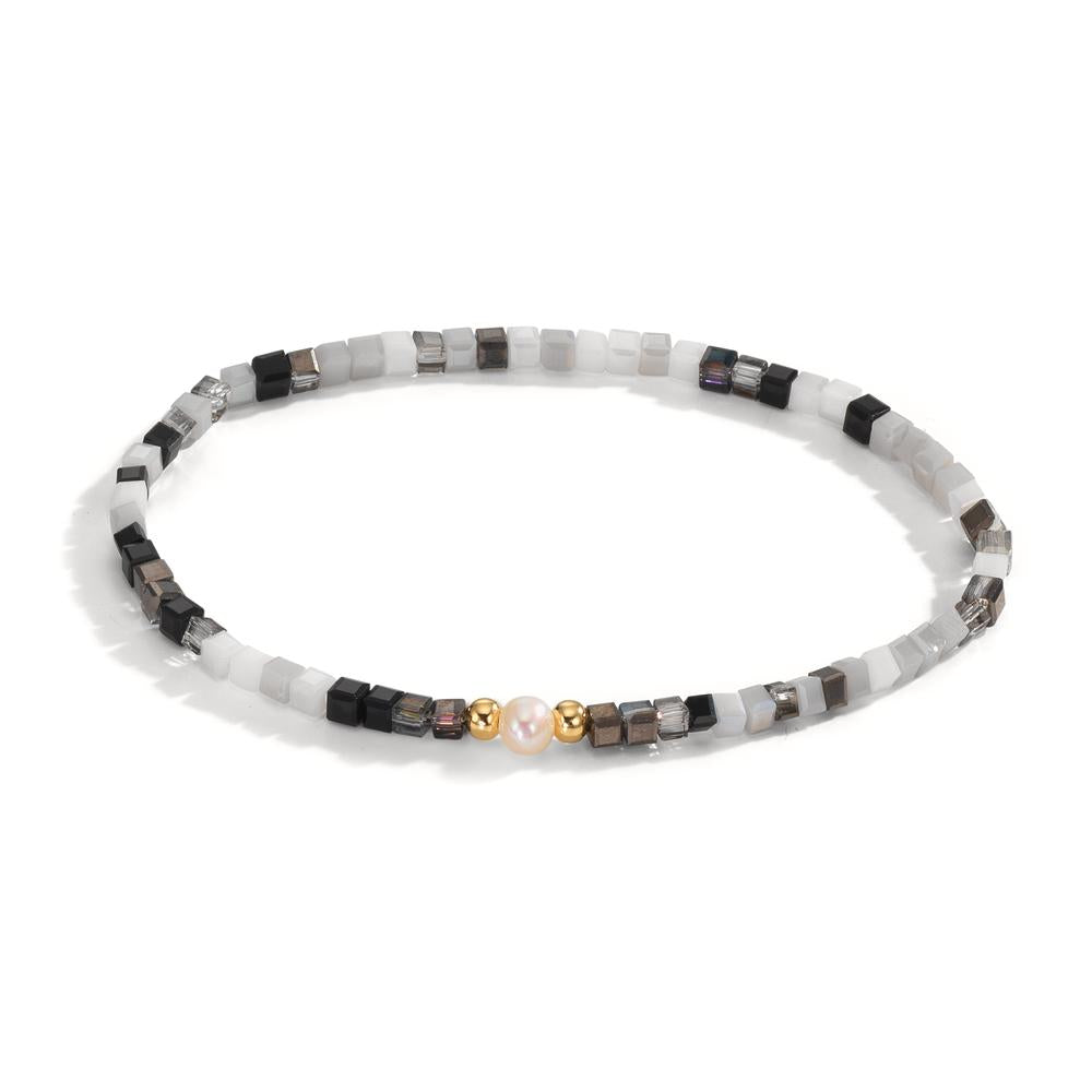 Bracelet Stainless steel Crystal Yellow IP coated Freshwater pearl 4-4.5 mm 17 cm