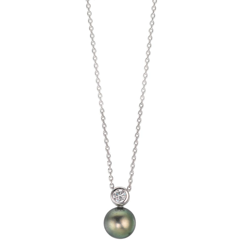 Necklace Silver Zirconia Rhodium plated Tahitian pearl 8-9 mm 45 cm