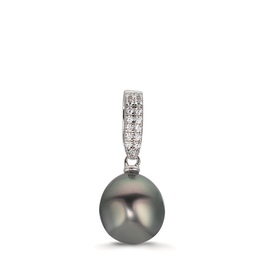 Pendant Silver Zirconia 20 Stones Rhodium plated Tahitian pearl 10-11 mm