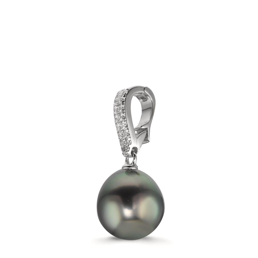 Pendant Silver Zirconia 20 Stones Rhodium plated Tahitian pearl 10-11 mm