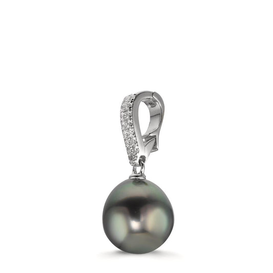 Pendant Silver Zirconia 20 Stones Rhodium plated Tahitian pearl 10-11 mm