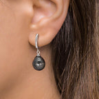 Hinged hoop Silver Rhodium plated Tahitian pearl, 2 Pearls 9-10 mm