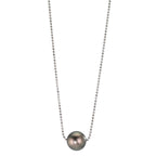 Necklace Silver Rhodium plated Tahitian pearl, 10 mm 38-50 cm